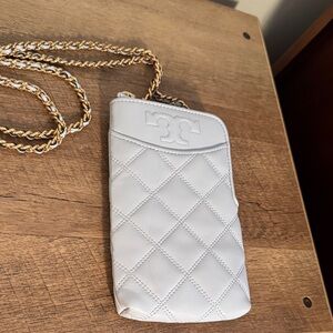 Tory Burch Blue Quilted Crossbody Bag with Chain Strap